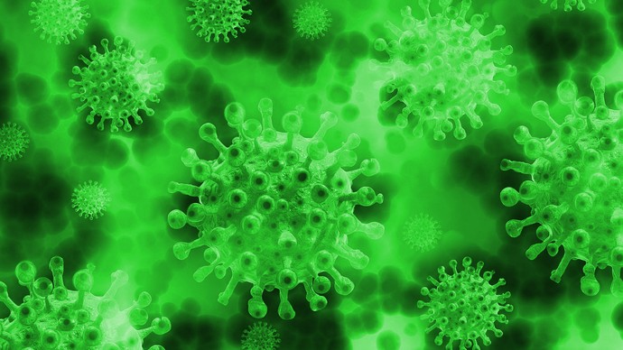 Abbildung des COVID-19 Virus, grüne Bilddarstellung